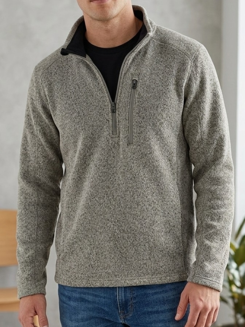 Iceberg Men's Heather Gray Quarter-Zip Fleece Sweater.  Size L     HJ 2